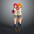 Game and Movie Anime Characters With Red Orange Hair In School Uniform Holding Hands