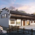 Traditional Chinese Ancient Architecture in Classical Style with White Walls Black Tiles and Wooden Structure