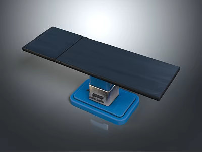 Professional Medical Examination Table With Black Surface Blue Base And Metal Support 3d model
