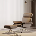 Modern Recliner Chair With Ottoman On Rug Near Floor Lamp And White Blinds