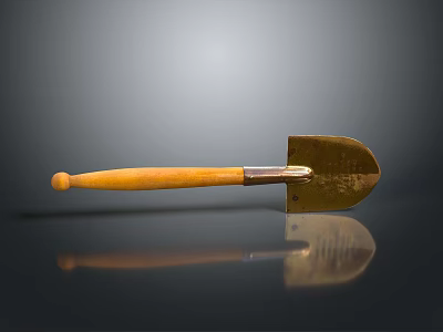 Vintage Hand Tool With Wooden Handle And Metal Blade On Reflective Surface 3d model
