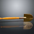 Vintage Hand Tool With Wooden Handle And Metal Blade On Reflective Surface