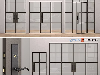Modern Swing Door With Glass Panels And Metal Frame For Interior Design 3d model