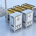 Industrial Electrical Equipment Featuring Transformers And Metal Cabinets Arranged In Rows With Warning Signs