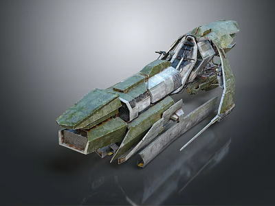 Futuristic Sci Fi Spaceship Model With Metallic Green Gray Exterior And Detailed Cockpit Structure 3d model