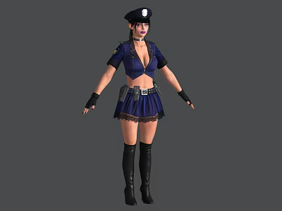 Game Movie Character in Blue Police Uniform with Short Skirt and Black Boots 3d model