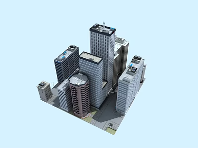 Modern High Rise Office Buildings In Urban Architectural Design With City Skyline 3d model