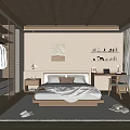 Cozy Natural Bedroom With Woven Rattan Ceiling Wooden Accents Bedside Painting Desk Chair And Rug