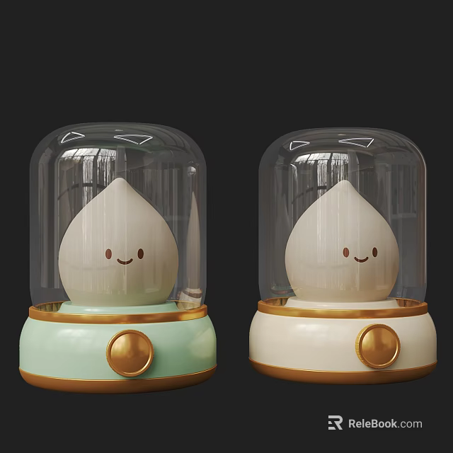 Unique Shaped Table Lamps Featuring Glass Dome Waterdrop Smiling Face Green Base And Gold Button 3d model 
