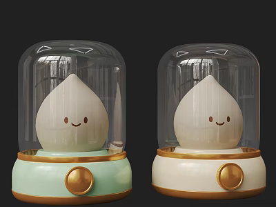 Unique Shaped Table Lamps Featuring Glass Dome Waterdrop Smiling Face Green Base And Gold Button 3d model