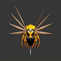 Wasp 3D Model With Yellow Body Transparent Wings And Orange Legs