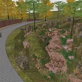 Beautiful Park Landscape Featuring Winding Path Lush Trees Natural Rocks And Colorful Flowers