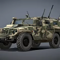 Military Armored Off Road Vehicle With Camouflage Paint Large Tires And Antennas