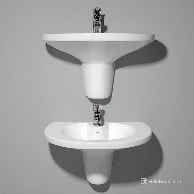 White Ceramic Wall Mounted Double Washbasins With Sleek Modern Design 3d model