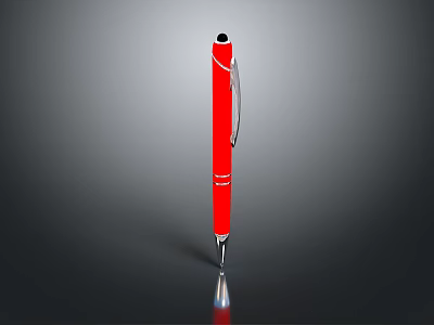 Sleek Shiny Red Pen With Silver Clip In Upright Position On Gray Background 3d model