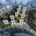 Aerial Planning of Residential Community with Highrise Buildings Greenery and Roads