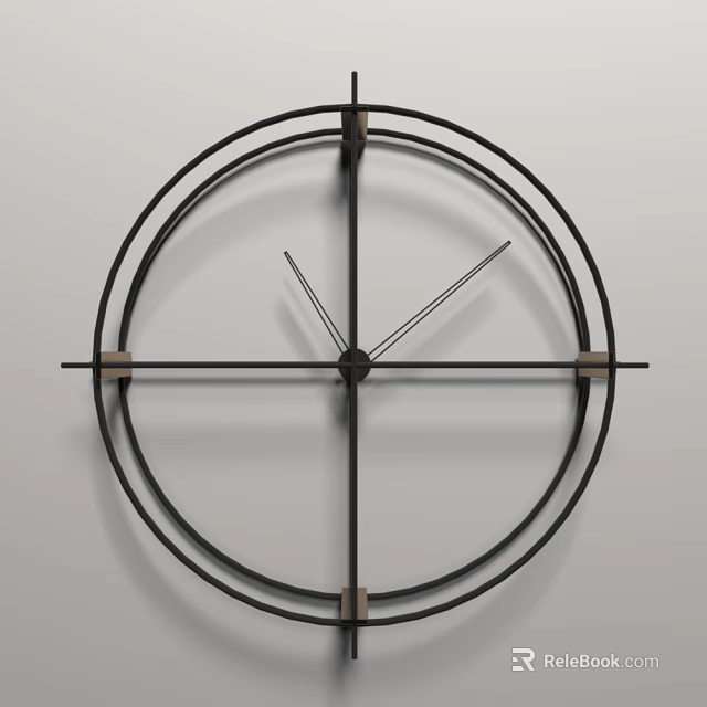 Modern Minimalist Wall Clock With Black Metal Frame Circular Design And Wooden Accents 3d model 