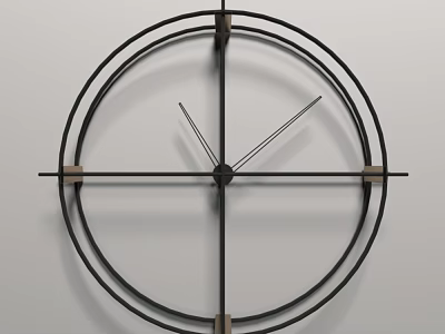 Modern Minimalist Wall Clock With Black Metal Frame Circular Design And Wooden Accents 3d model