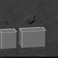 Two White Square Bathroom Sinks Against Gray Marble Wall And Floor With Faucets