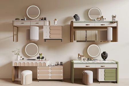 Dressing table stool mirror cosmetics 3d model