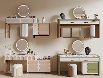 Dressing table stool mirror cosmetics 3d model