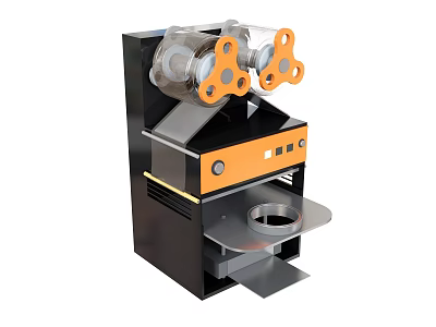 Black and Orange Kitchen Appliance with Transparent Lid and Metal Tray for Food Sealing 3d model