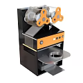 Black and Orange Kitchen Appliance with Transparent Lid and Metal Tray for Food Sealing