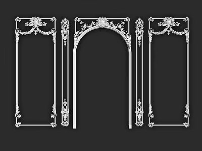 Elegant White Decorative Three Carved Frames With Arched Middle And Rectangular Sides 3d model