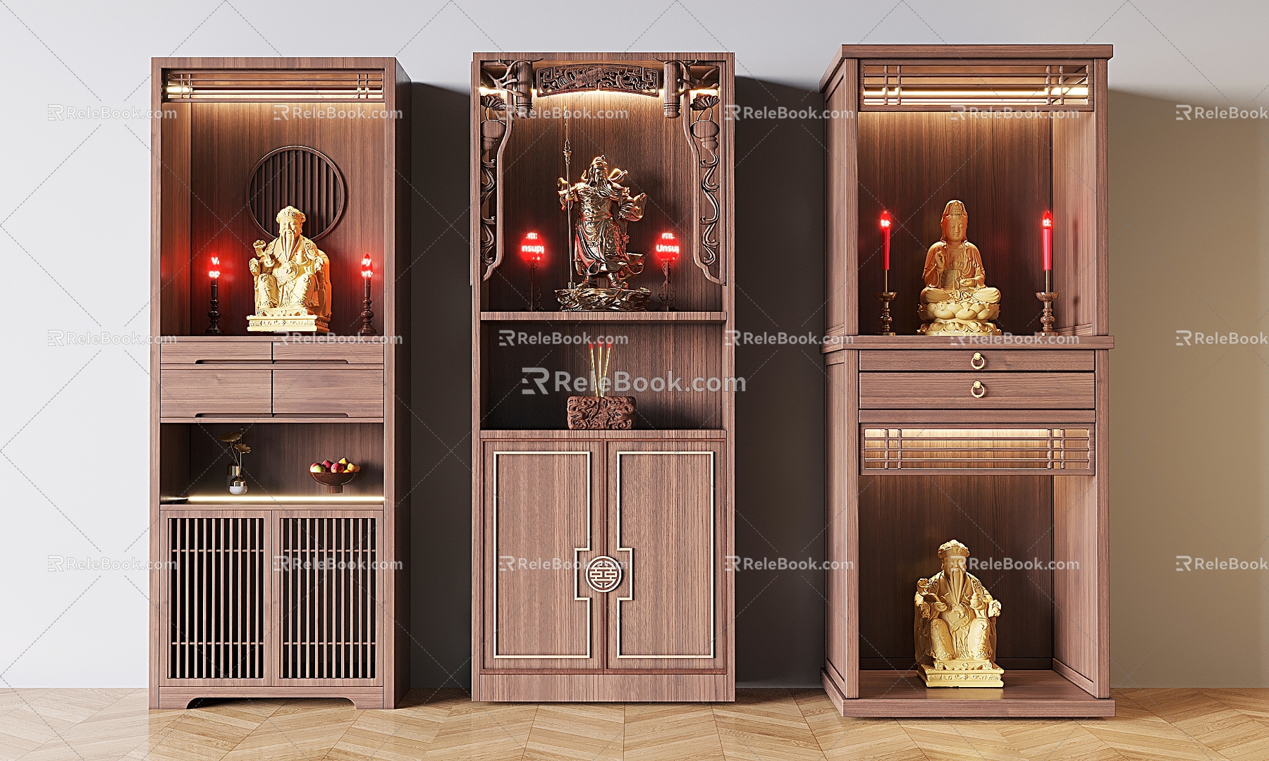 Quiet Ancient Style Buddhist Niches Worship Table Cemace Candle Holder Buddha Statues Buddhist Nichan Cabinet Sacrifice Table God Statues Cabinet 3d model