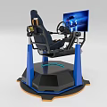 Modern Driving Simulator With Racing Seat Steering Wheel Display Screen And Blue Pillar Black Base