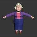 Elderly Lady With White Curly Hair Glasses Purple Cardigan Blue Plaid Skirt Arms Outstretched