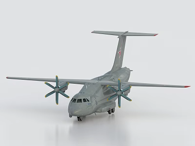 Gray Passenger Aircraft Model With Four Propellers And Red Tail Accents 3d model