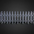 Silver Metal Retractable Gate With Wheels Arranged In A Row On Dark Background 3d model