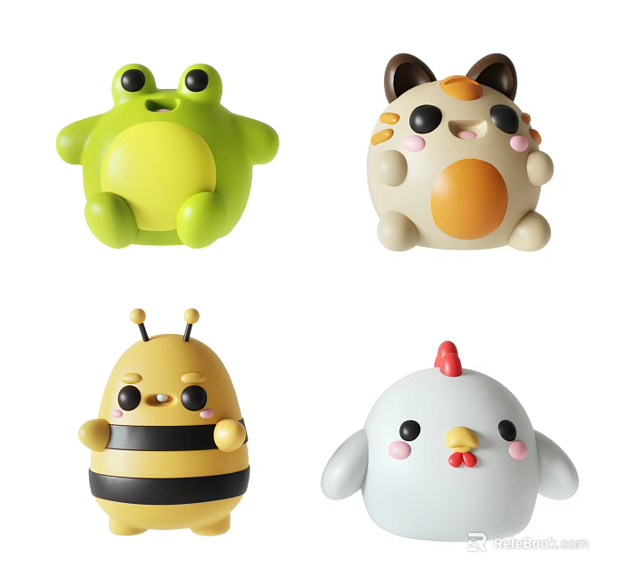 Cute Stuffed Animal Plush Toys Frog Cat Bee And Chicken Designs For Kids 3d model 