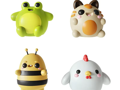 Cute Stuffed Animal Plush Toys Frog Cat Bee And Chicken Designs For Kids 3d model