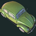 Vintage Green Beetle Car With Rounded Body Design And Shiny Silver Wheels 3d model