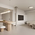 Modern Dining and Living Room Interior With Open Layout Dining Table And Pendant Lights 3d model