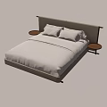 Minimalist Double Bed Interior Design With Padded Headboard Nightstands And Light Bedding 3d model