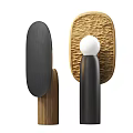 Two Modern Table Lamps With Black Wooden Golden Textured Backboard And White Round Lampshade