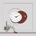 Modern Clock With Neon Ring Light White Brown Sections Light Colored Wall Decorative Vase Flowers 3d model