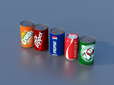 Colorful Assorted Beverage Cans Featuring Pepsi Coca Cola Sprite Dr Pepper And Crush Displayed Together 3d model