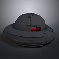 Gray Sci Fi Flying Saucer With Dome Shape And Red Glowing Lights 3d model