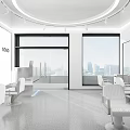 Modern White Beauty Salon Interior With Mirrors Chairs And Workstations