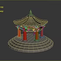 Traditional Pavilion Architecture With Multi Tiered Roof Red Pillars Green Decorations And Circular Stepped Base