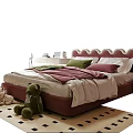 Kids Bed with Scalloped Headboard Pink Bedding Stuffed Bear Nightstand Lamp on Rug