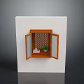 Stylish Built in Wooden Cabinet with Glass Doors Interior Shelf Holding Small Plant and Decor