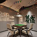 Hotel Mahjong Room Interior With Mahjong Table Chairs String Lights And Decorations 3d model