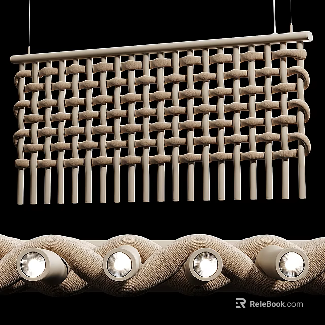 Modern Beige Woven Chandelier With Textured Structure And Soft Lighting 3d model