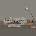 Quiet wind sofa table and chair combination floor lamp 3d model