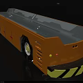 Yellow Industrial Transport Vehicle With White Top Black Tires And Warning Stripes